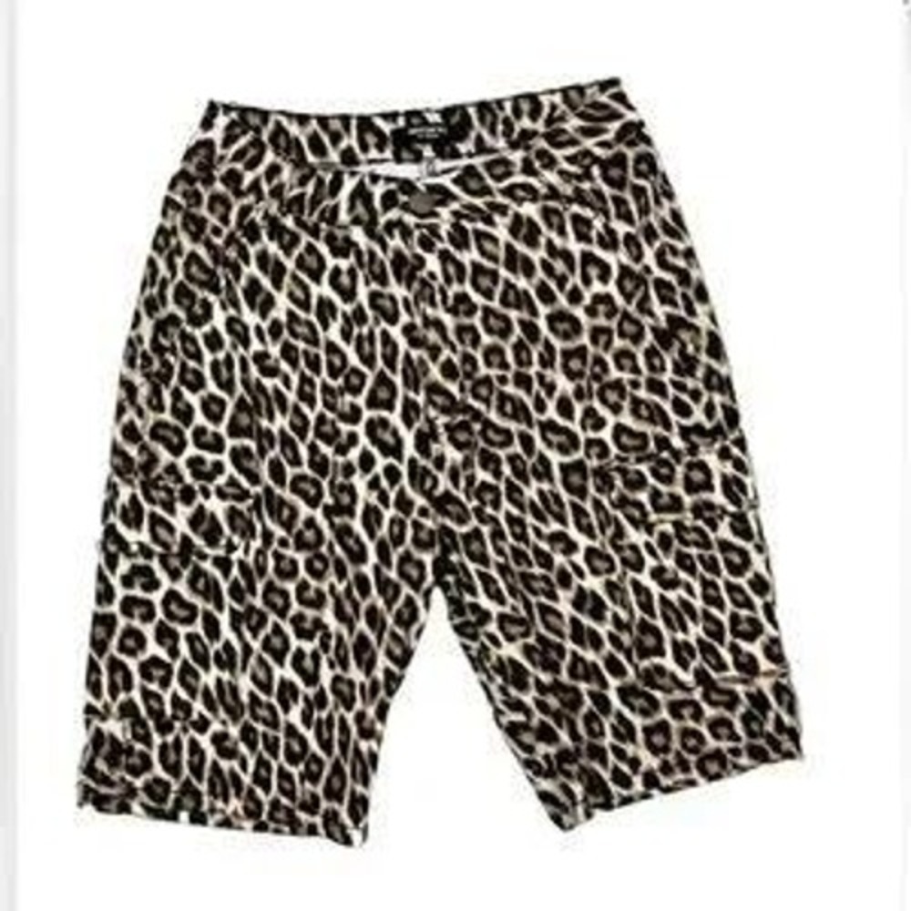 American‎ Bazi NWOT Cheetah Print Denim Chino Shorts Size S Women's Long